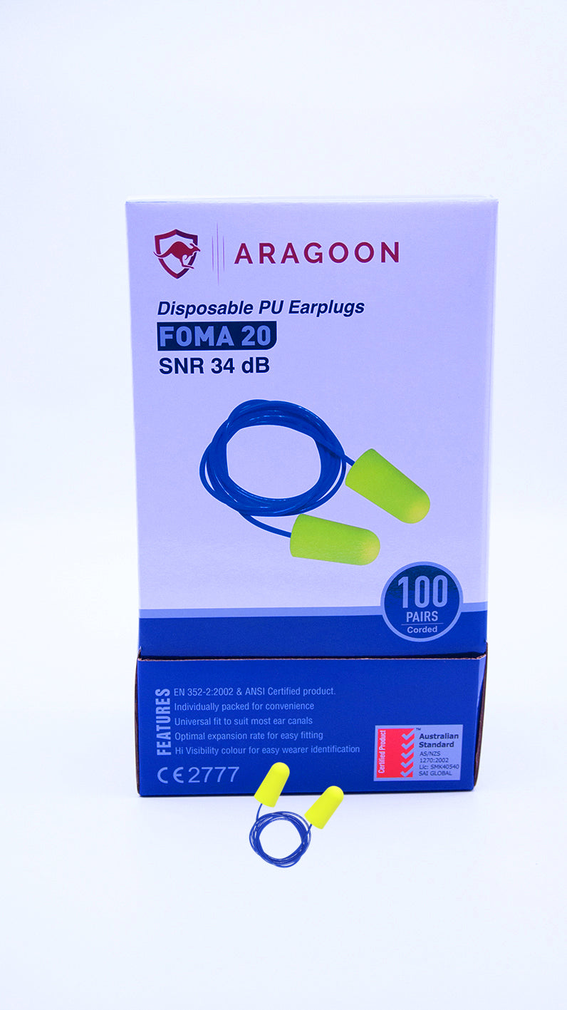 20 boxes FOMA 20 Corded Earplugs Dispenser (100 Pairs each box), total of (2000 pairs).