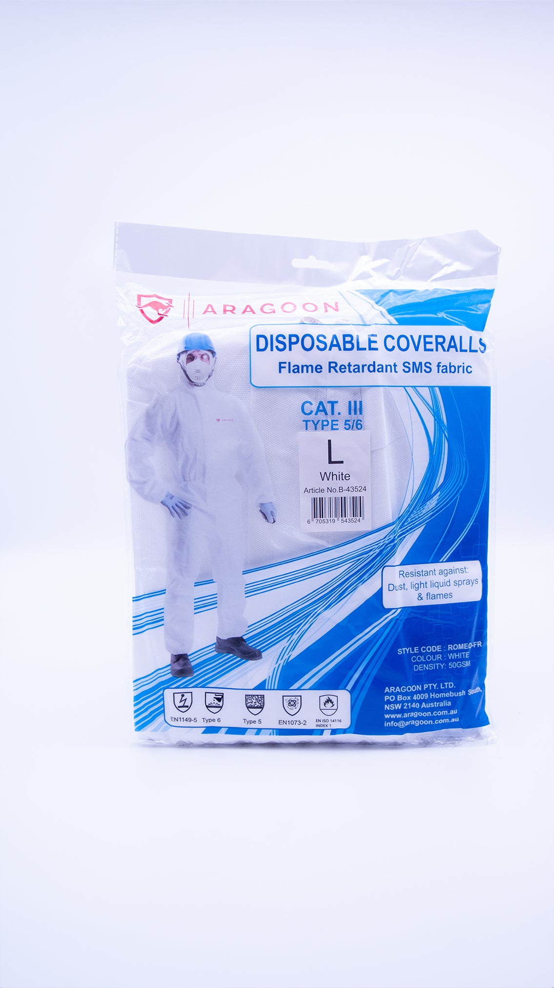 50 Nos. (ROMEO-FR) Flame Retardant Disposable Coverall, SMS Type 5/6,